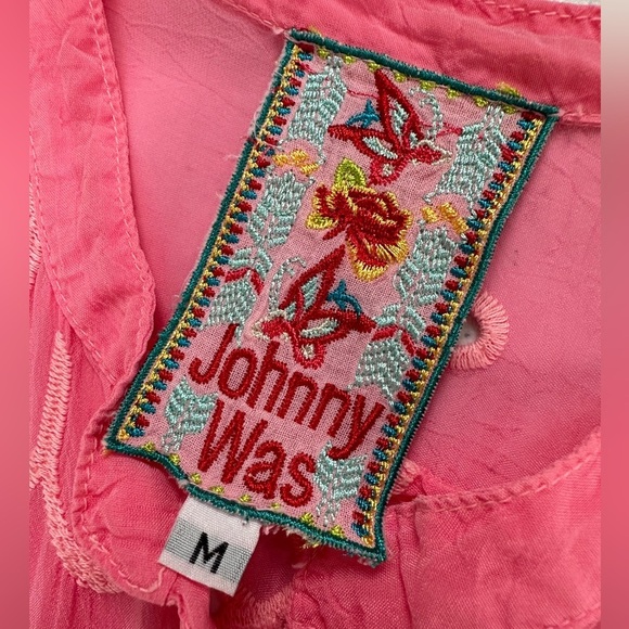 Johnny Was Wirey Vine Georgette Sleeveless Eyelet Tunic Bubblegum Pink - Picture 6 of 10